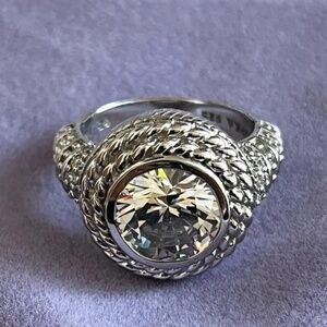 Judith Ripka Diamonique SS 4.1ct tw Round Bezel & Pave Ring. Excellent condition